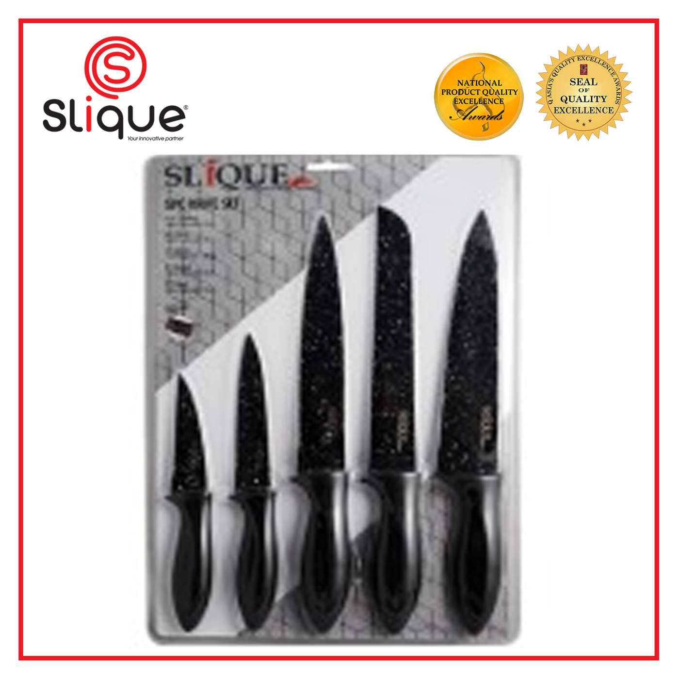 SLIQUE Premium Stainless Steel Non-Stick Kitchen Knife Set of 5 (Black)