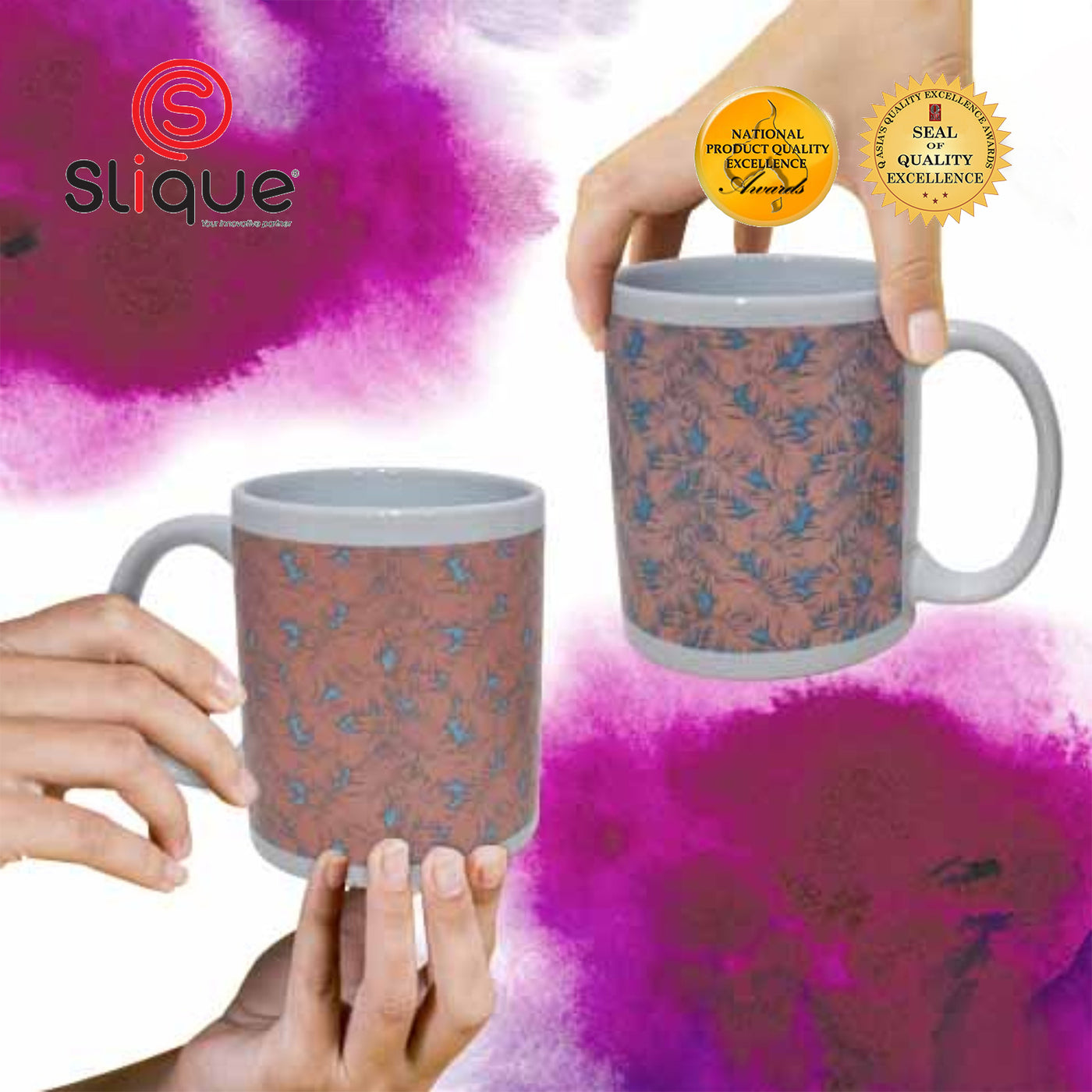 SLIQUE Premium Ceramic Mug Limited Edition Design 300ml Set of 2 Amazing Gift Idea For Any Occasion! (Tropical)