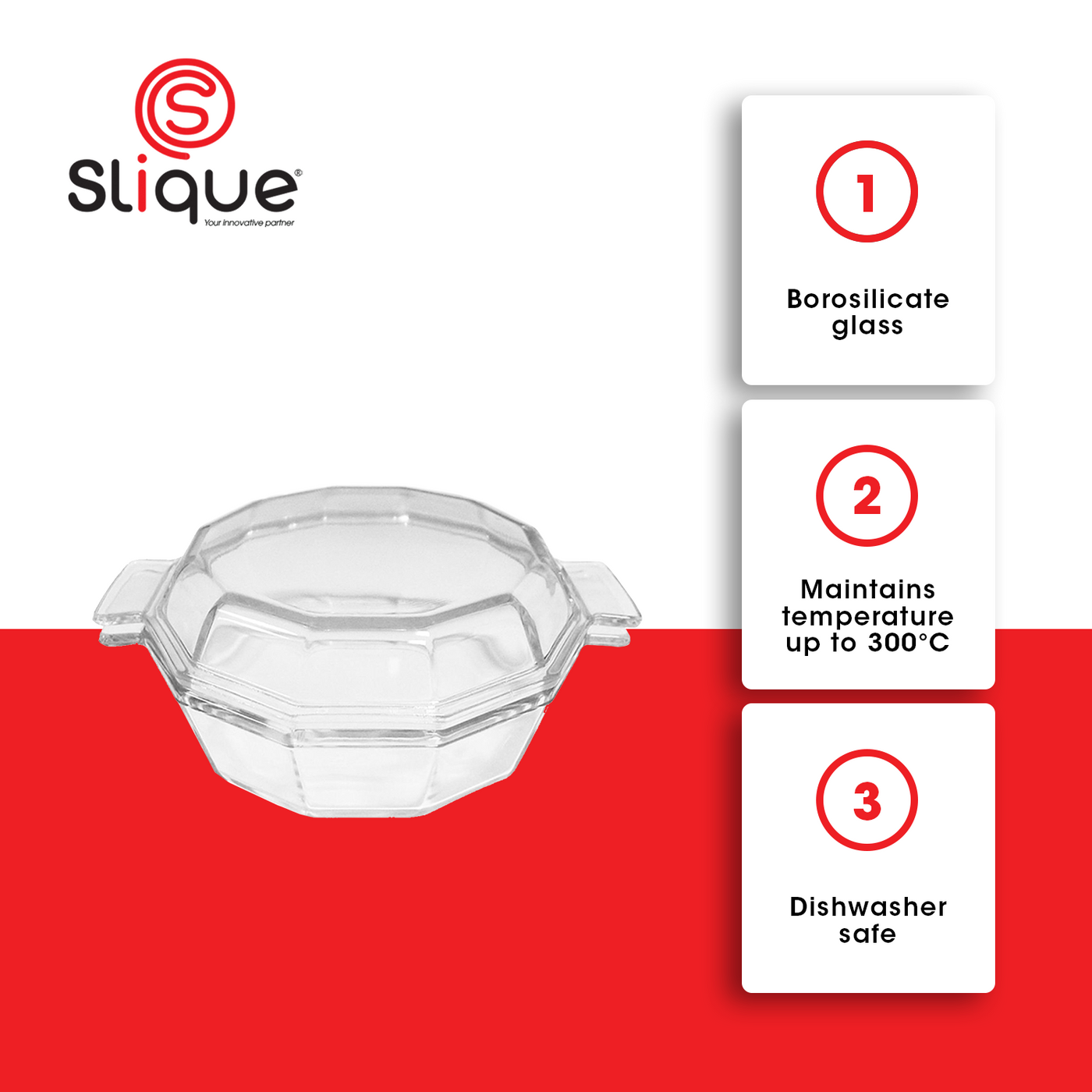 SLIQUE Premium Borosilicate Hexagon Glass Baking Dish Microwave & Oven Safe Baking Essentials 1500ml