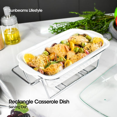 SLIQUE Premium Ceramic Rectangular Casserole Dish with Silver Plated Metal Tealight Candle Holder 1000ml Amazing Gift Idea For Any Occasion!