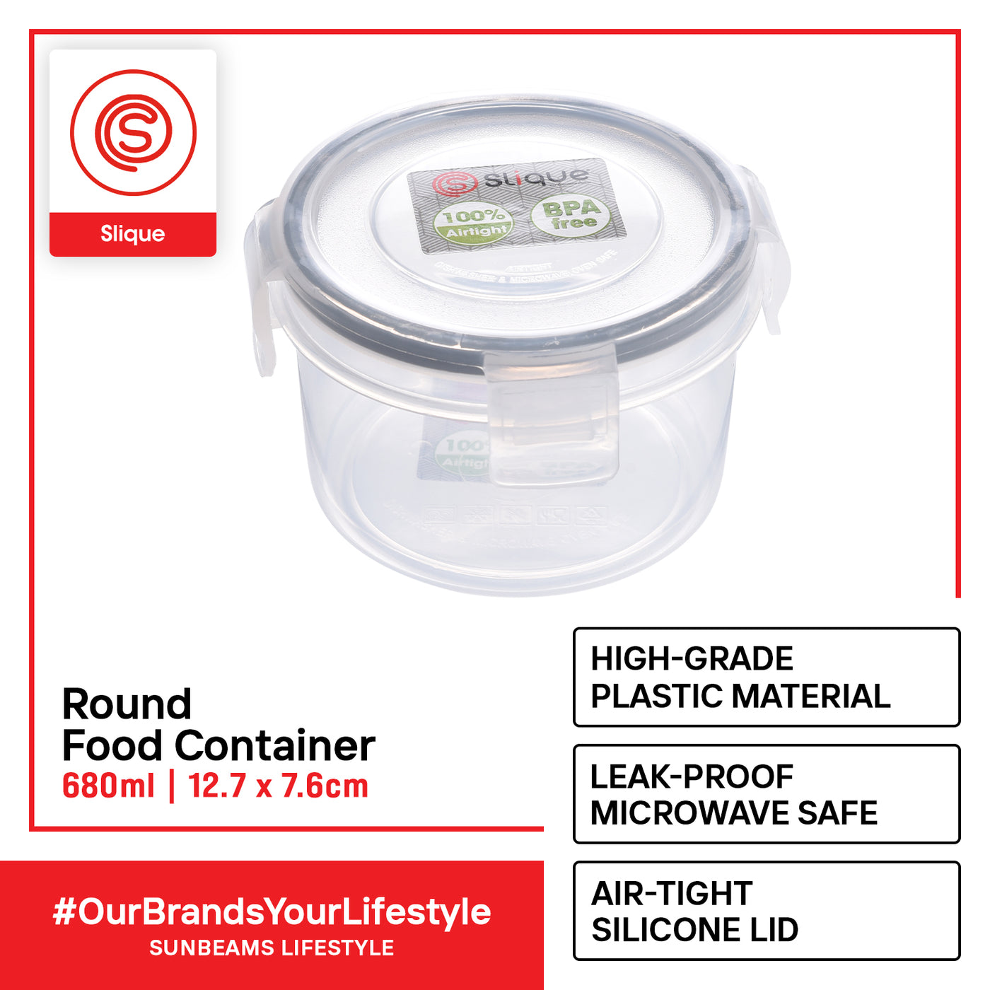 SLIQUE Premium PP Round Food Container Airtight Leak Proof 680ml Storage Essentials Amazing Gift Idea For Any Occasion!