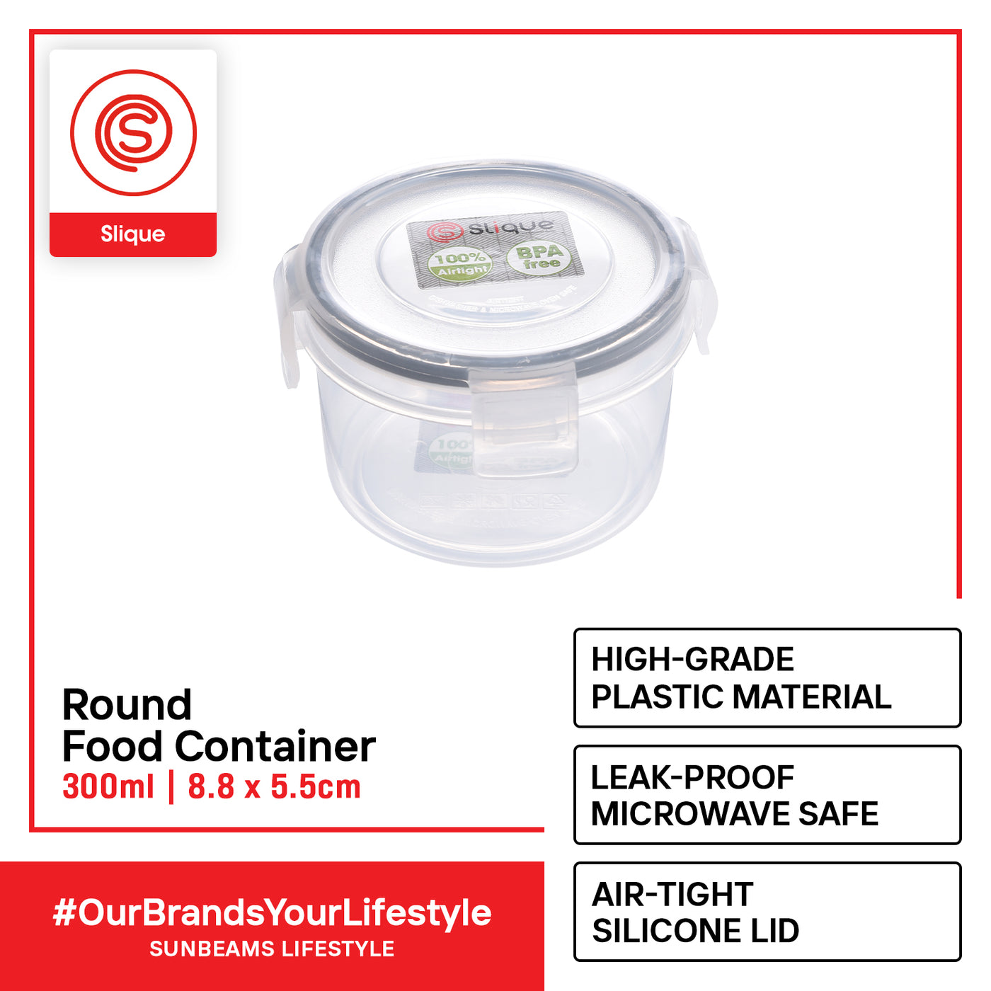 SLIQUE Premium PP Round  Food Container Airtight | Leak Proof 300ml|0.3L