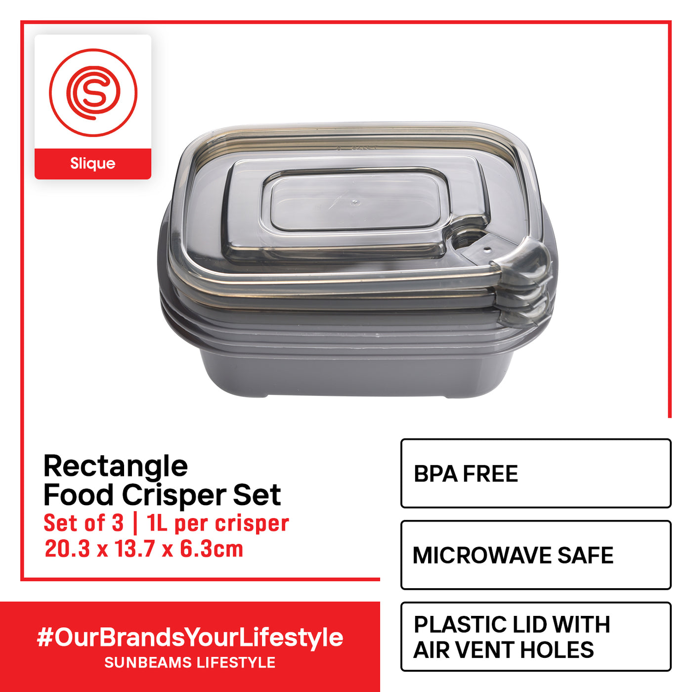 SLIQUE Premium Round Food Crisper w/ Air Vent on Lid 1000ml Set of 2 Storage Essentials Amazing Gift Idea For Any Occasion!