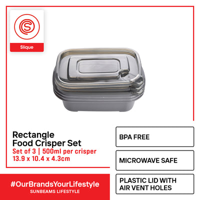 SLIQUE Premium Rectangular Food Crisper w/ Air Vent on Lid Set of 3 500ml Storage Essentials Amazing Gift Idea For Any Occasion!