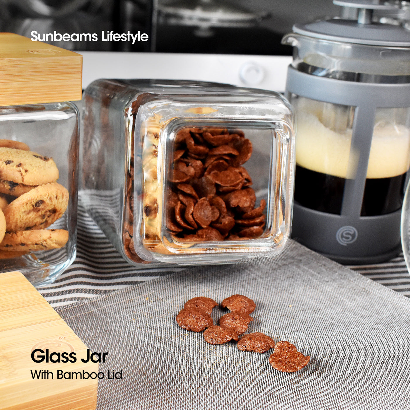 SLIQUE Premium Glass Jar w/ Bamboo Lid Airtight Set of 2 Storage Essentials Amazing Gift Idea For Any Occasion! 2000ml
