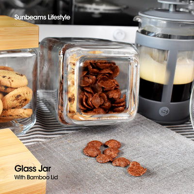 SLIQUE Premium Glass Jar w/ Bamboo Lid Airtight Set of 2 Storage Essentials Amazing Gift Idea For Any Occasion! 2000ml