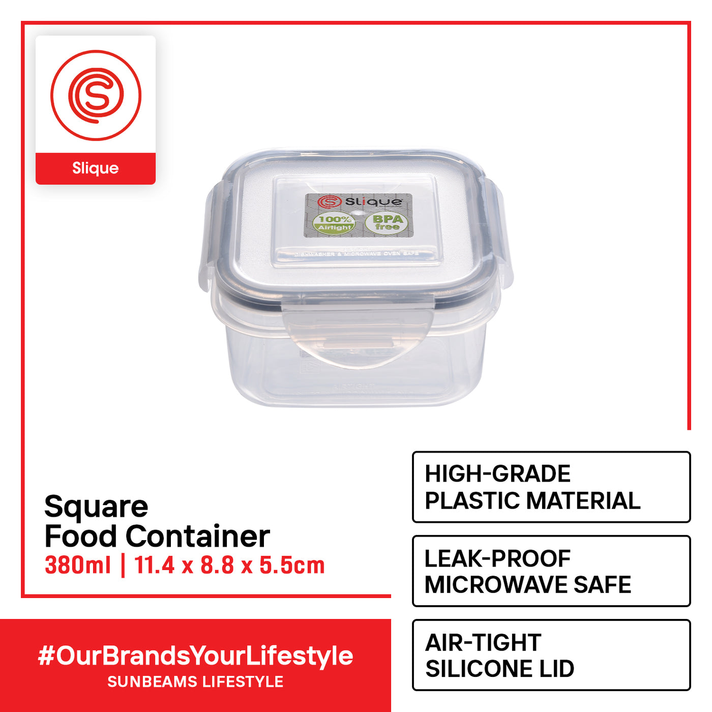 SLIQUE Premium PP Square  Food Container Airtight | Leak Proof Storage Essentials Amazing Gift Idea For Any Occasion! 380ml