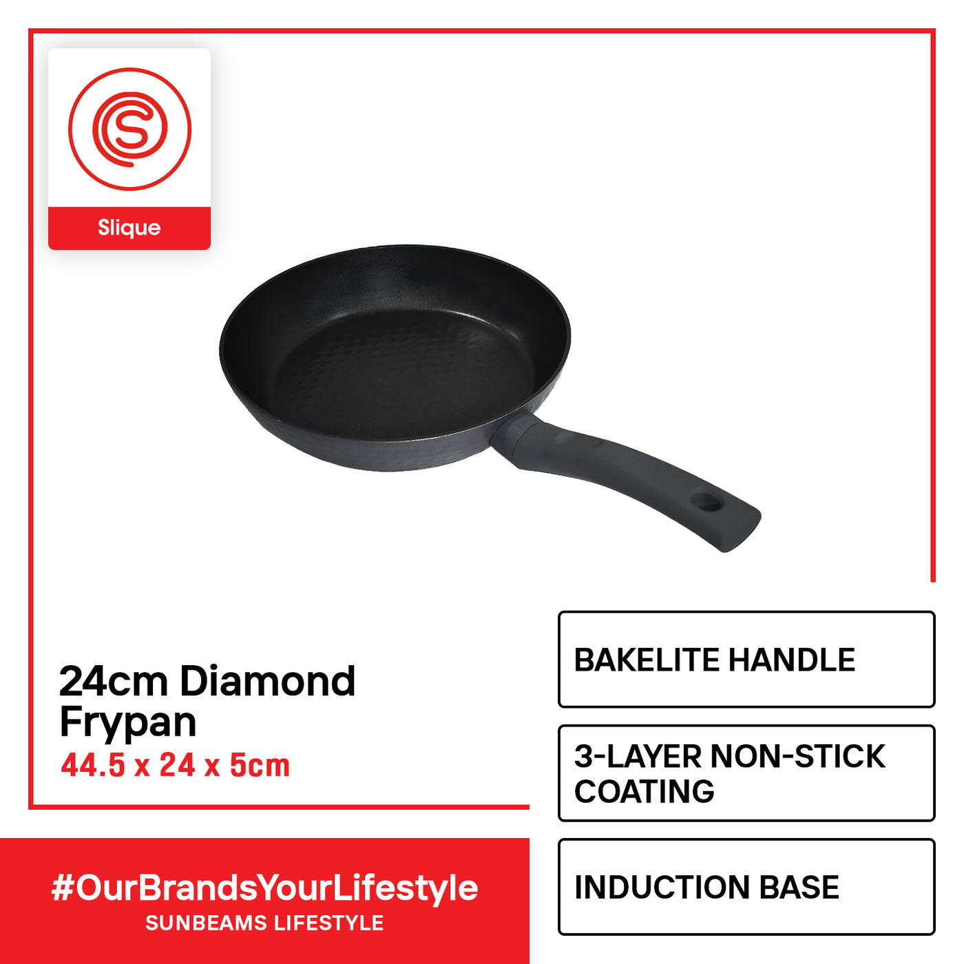SLIQUE Premium Diamond Cookware Frypan 2 Layer Non-stick Coating 28cm