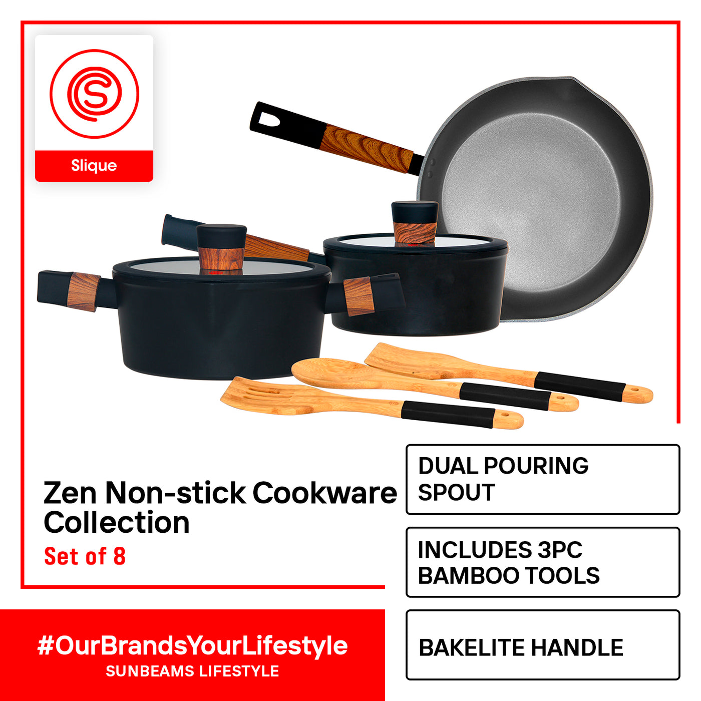 SLIQUE Zen Collection Cookware [Set of 8] Fry Pan | Dutch Oven | Saucepan | Kitchen Tools Non-stick | Induction Amazing Gift Idea For Any Occasion!