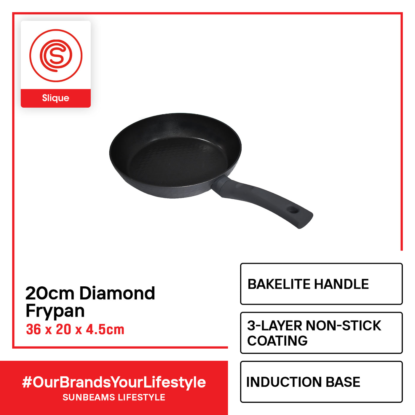 SLIQUE Premium Diamond Cookware Frypan 2 Layer Non-stick Coating 20cm