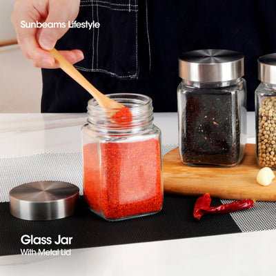 SLIQUE Premium Glass Jar w/ Stainless Steel Lid Airtight 300ml|0.3L Set of 3  Storage Essentials Amazing Gift Idea For Any Occasion!