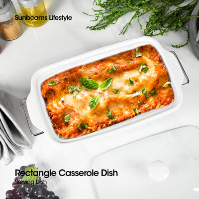 SLIQUE Premium Ceramic Rectangular Casserole Dish with Silver Plated Metal Tealight Candle Holder 2000ml Amazing Gift Idea For Any Occasion!