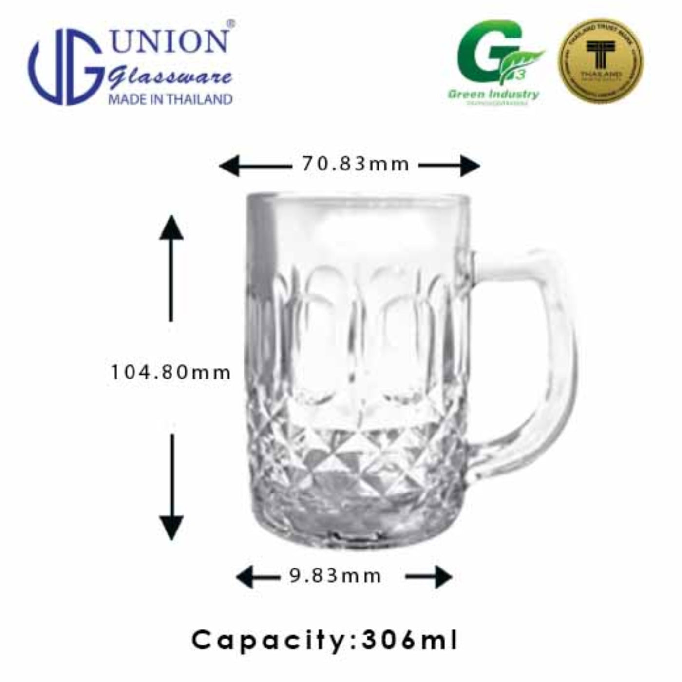 UNION GLASS Thailand Premium Clear Glass Beer Mug  Beer Lovers 306ml Set of 6 Amazing Gift Idea For Any Occasion!