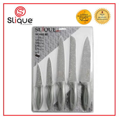 SLIQUE Premium Stainless Steel Non-Stick Kitchen Knife Set Set of 5 Amazing Gift Idea For Any Occasion! (Grey)