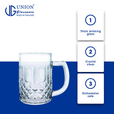 UNION GLASS Thailand Premium Clear Glass Beer Mug  Beer Lovers 306ml Set of 6 Amazing Gift Idea For Any Occasion!
