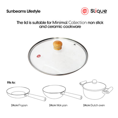 Slique Glass Lid Tempered Glass & Stainless Steel Rim with Wooden Knob
