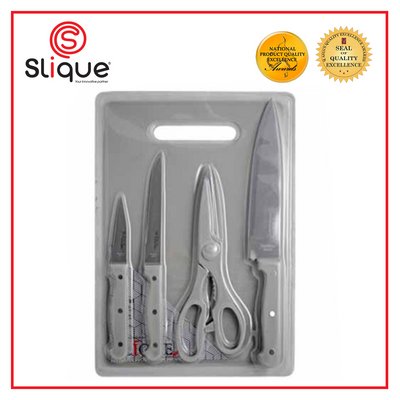 SLIQUE Premium Stainless Steel Kitchen Knife w/ Scissors Cutting Board Set of 5 Amazing Gift Idea For Any Occasion!