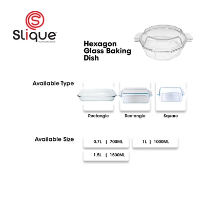 SLIQUE Premium Borosilicate Hexagon Glass Baking Dish Microwave & Oven Safe Baking Essentials 1500ml