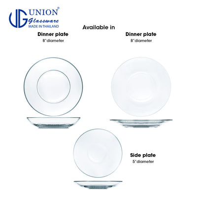 UNION GLASS Thailand Premium Clear Glass Plate 705ml | 14.5oz | 9" Set of 6 Amazing Gift Idea For Any Occasion!