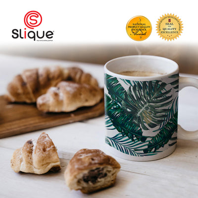 SLIQUE Premium Ceramic Mug Limited Edition Design 300ml (Tropical Leaves)