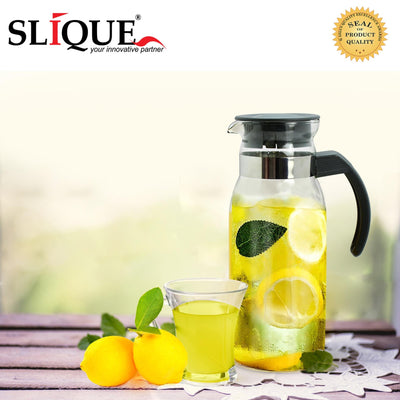 SLIQUE Premium Glass Bottle w/ Cover Pitcher 1000mL Amazing Gift Idea For Any Occasion!