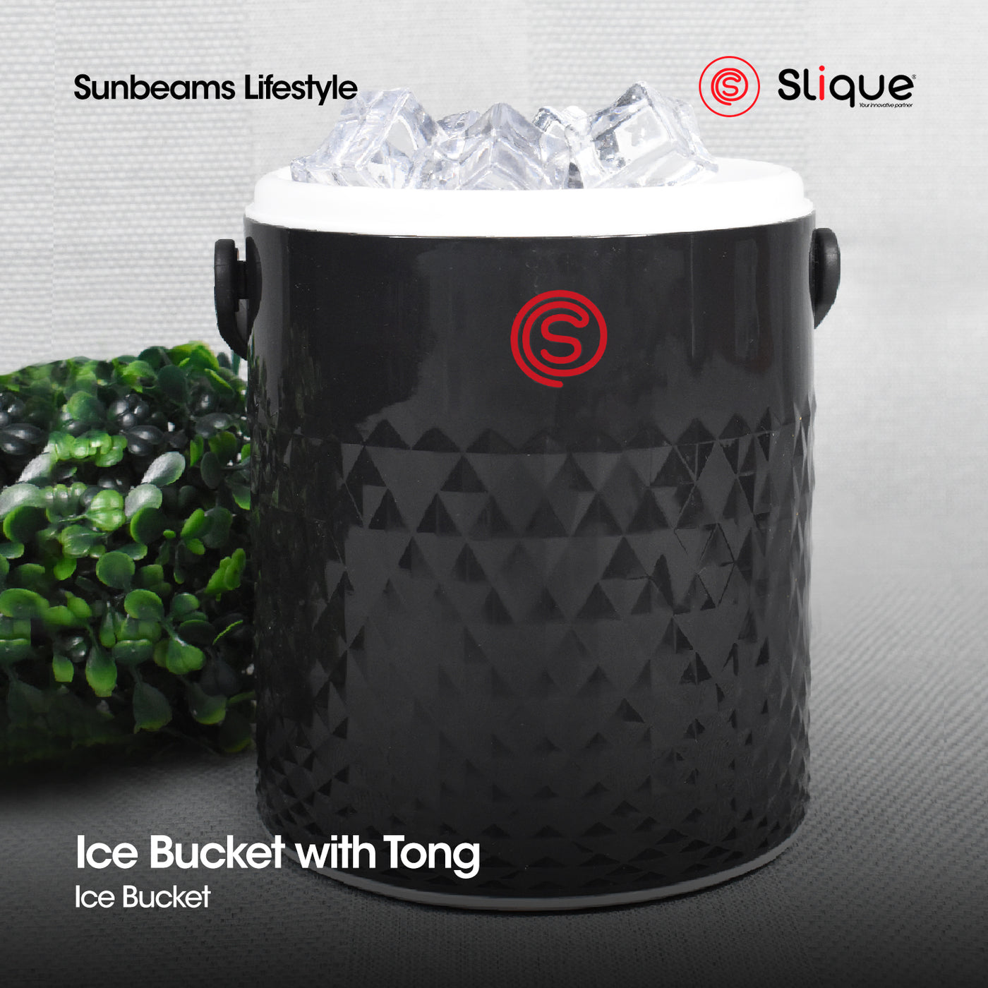 SLIQUE Premium Insulated Ice Bucket w/ Tong  1600ml 1.6L  Amazing Gift Idea For Any Occasion! (Black)