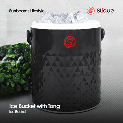 SLIQUE Premium Insulated Ice Bucket w/ Tong  1600ml 1.6L  Amazing Gift Idea For Any Occasion! (Black)
