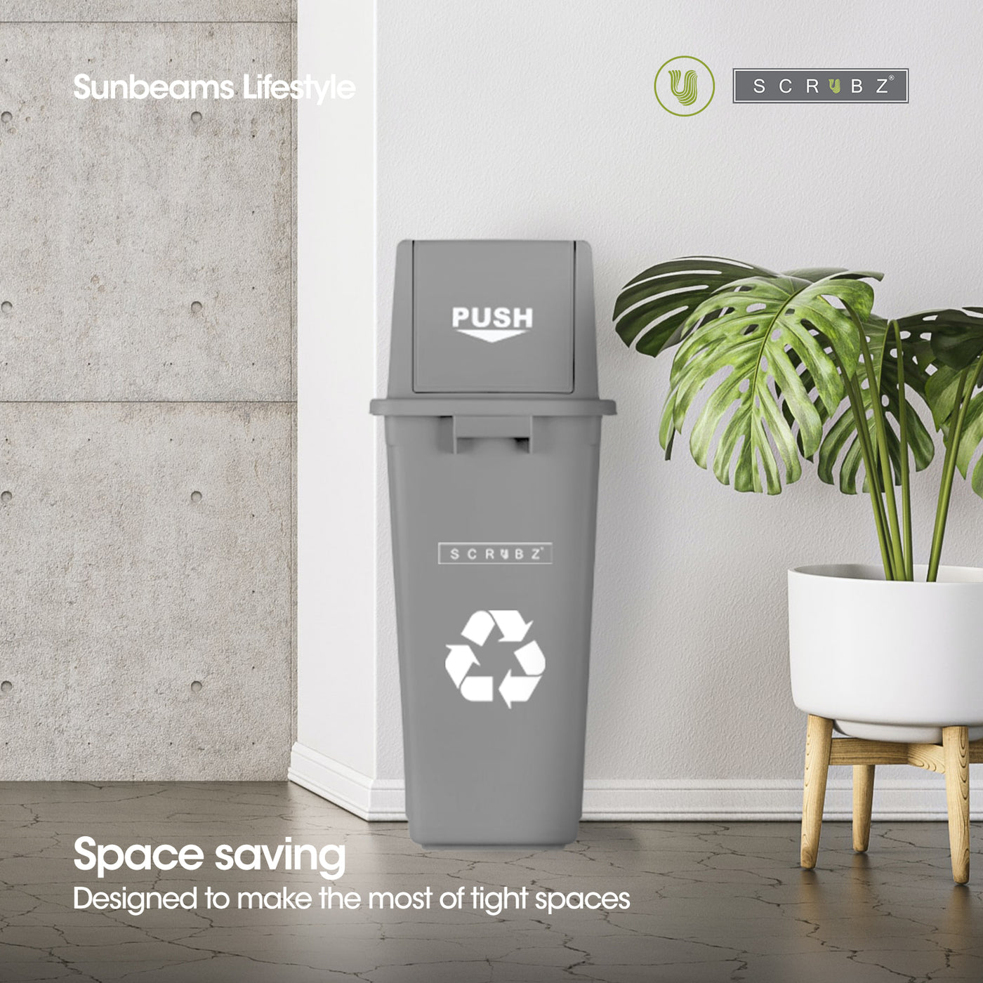 SCRUBZ Trash Bin Swing Top Open PP Plastic 60L | 46 x 32 x 81 cm Amazing Gift Idea For Any Occasion!