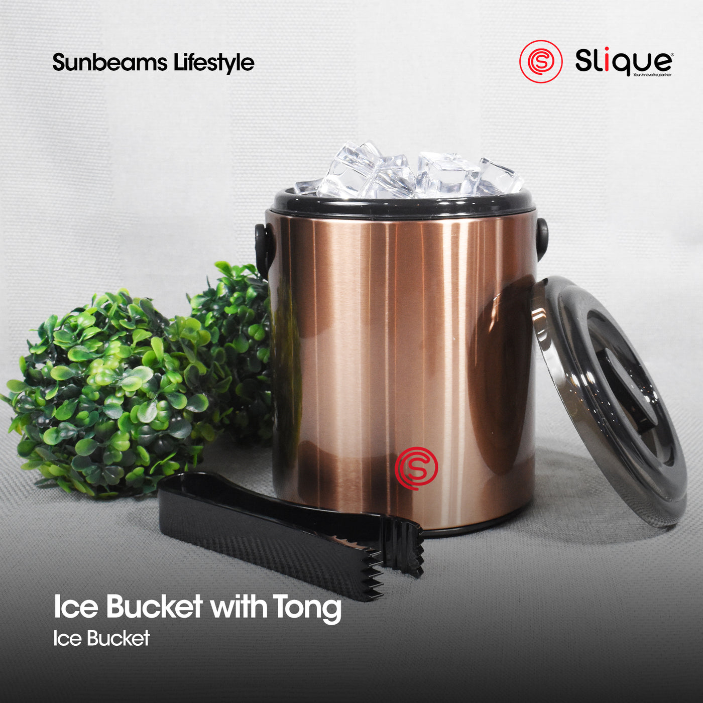 SLIQUE Premium Insulated Ice Bucket w/ Tong Stainless Steel 1600ml Amazing Gift Idea For Any Occasion! (Rosegold)