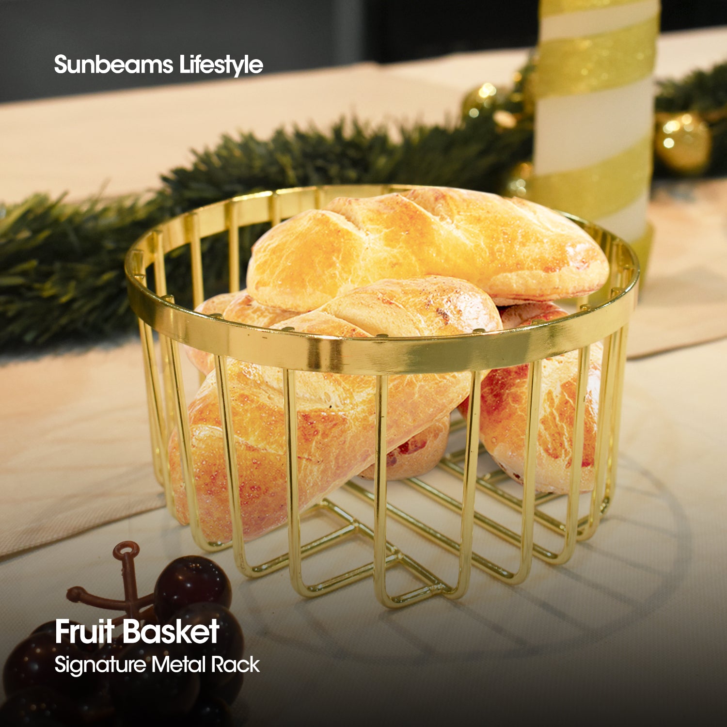 SIGNATURE by Slique Premium Kitchen Rack Metal Trivet | Napkin Holder | Fruit Basket | Utensil Holder | Tissue Roll Holder | Mug Rack | Pastry Stand - Gold Electroplate