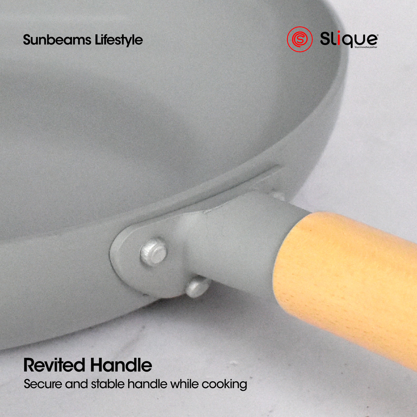 Slique Fry Pan Stainless Steel Multi Layer Non-Stick Ceramic Coating - Grey Induction Base, Wooden Bakelite Handle Healthy Cooking Essentials Amazing Gift Idea For Any Occasion!