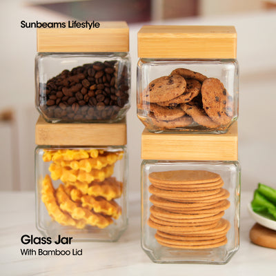 SLIQUE Premium Glass Jar w/ Bamboo Lid Airtight Set of 2 Storage Essentials Amazing Gift Idea For Any Occasion! 2000ml