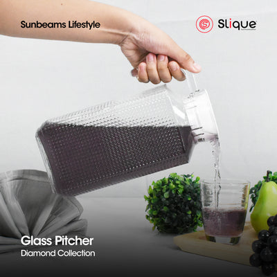 SLIQUE Premium Glass Pitcher w/ Black Lid 1800ml, Diamond Collection Amazing Gift Idea For Any Occasion!