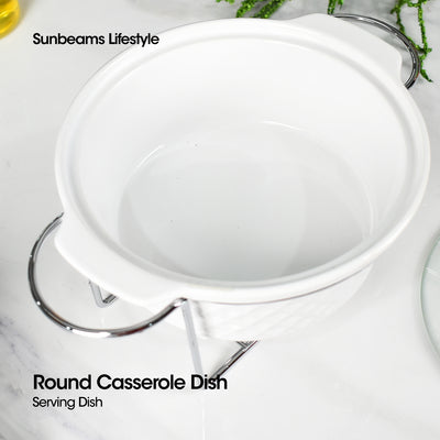 SLIQUE Premium Ceramic Round Serving Dish wit Silver Plated Metal Tealight Candle Holder 1400ml Amazing Gift Idea For Any Occasion!