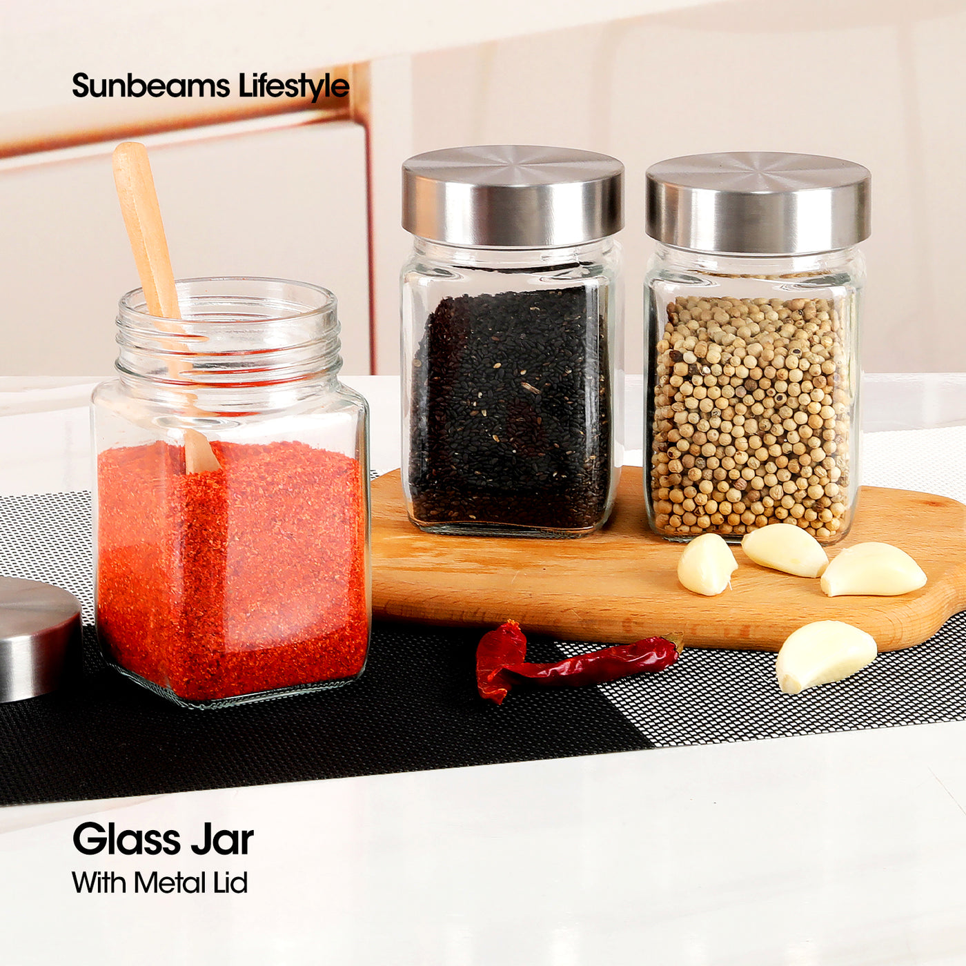 SLIQUE Premium Glass Jar w/ Stainless Steel Lid Airtight 300ml|0.3L Set of 3  Storage Essentials Amazing Gift Idea For Any Occasion!