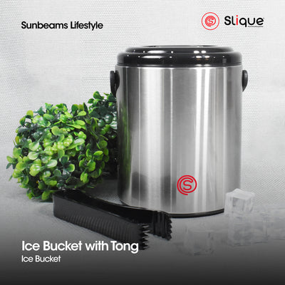 SLIQUE Premium Insulated Ice Bucket w/ Tong Stainless Steel 1600ml (Silver)