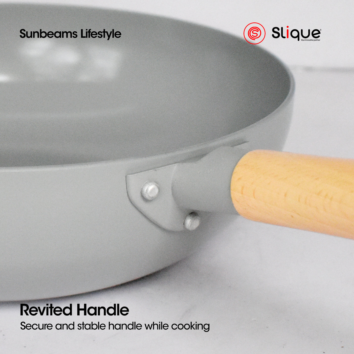Slique Wok Pan Stainless Steel Multi Layer Non-Stick Ceramic Coating - Grey Induction Base, Wooden Bakelite Handle Healthy Cooking Essentials Amazing Gift Idea For Any Occasion!