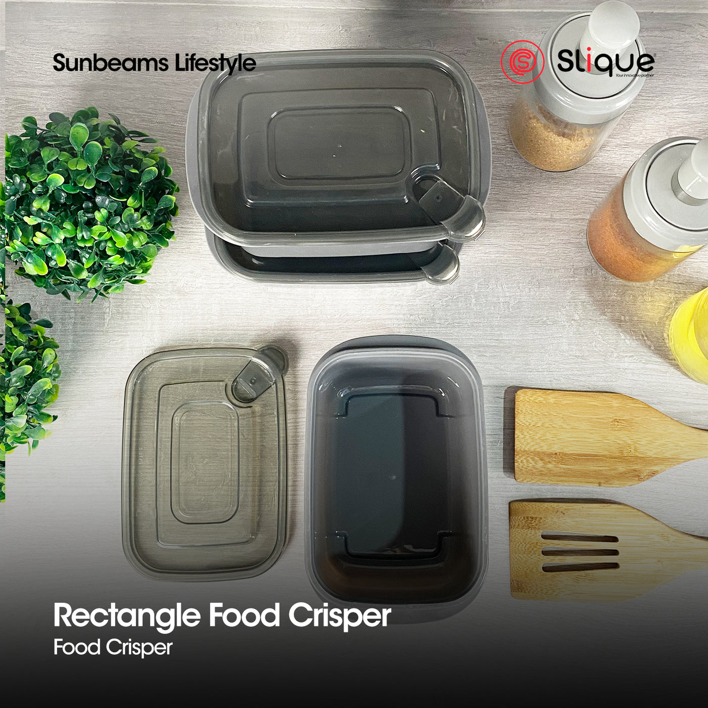 SLIQUE Premium Rectangular Food Crisper w/ Air Vent on Lid 800ml Set of 3