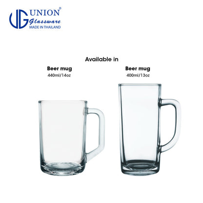 UNION GLASS Thailand Premium Clear Glass Beer Mug Beer Lovers 535ml Set of 6