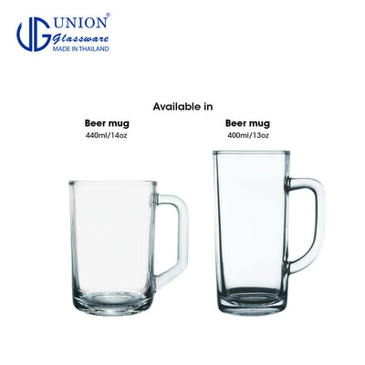 UNION GLASS Thailand Premium Clear Glass Beer Mug Beer Lovers 535ml Set of 6
