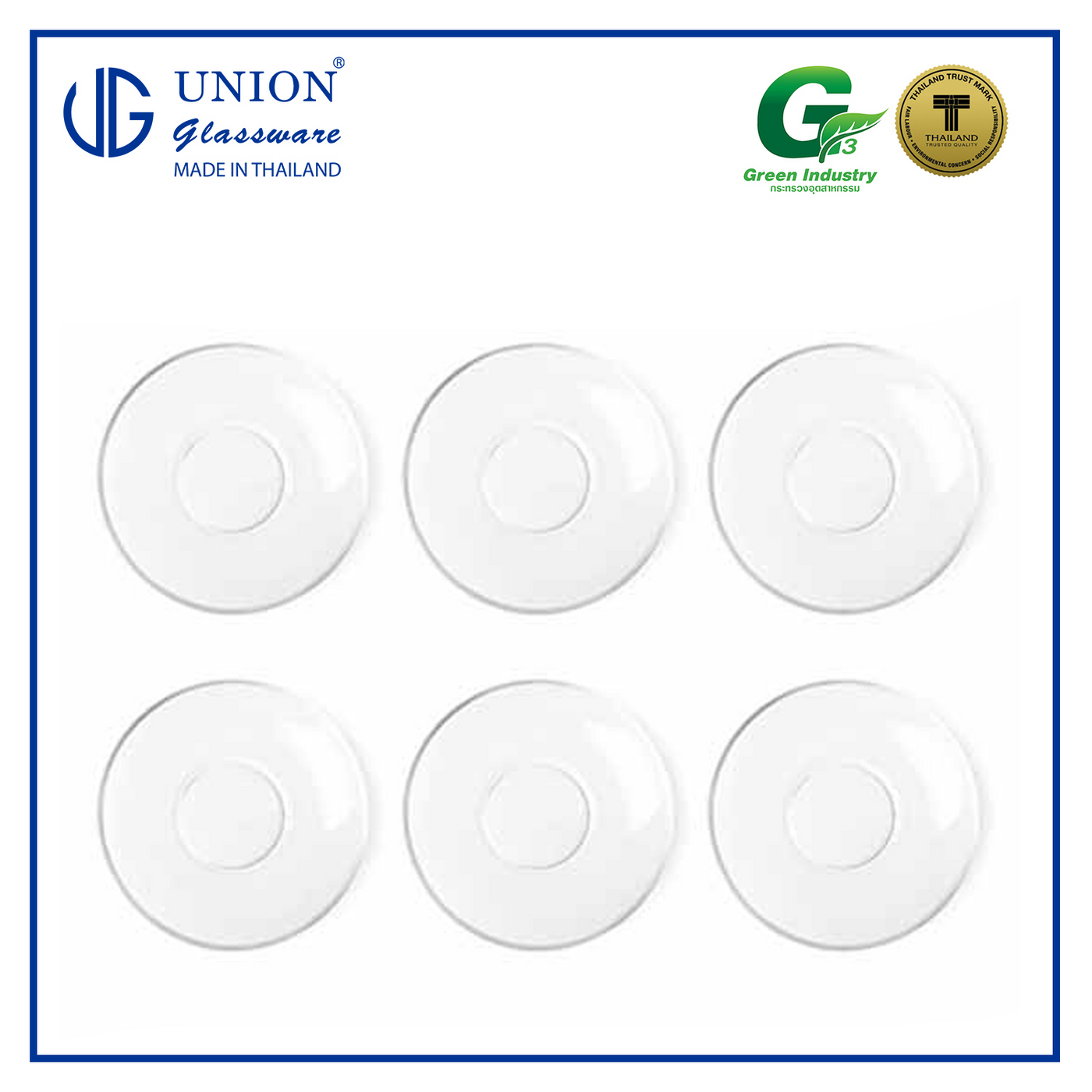 UNION GLASS Thailand Premium Clear Glass Saucer 723 ml Set of 6 Amazing Gift Idea For Any Occasion!