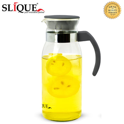 SLIQUE Premium Glass Bottle w/ Cover Pitcher 1000mL Amazing Gift Idea For Any Occasion!