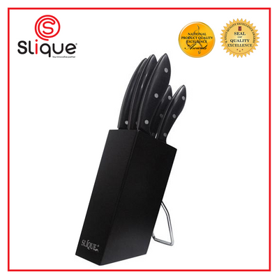 SLIQUE Premium Stainless Steel Kitchen Knife Block w/ Scissors Bakelite Anti-Slip Handle Set of 6 Amazing Gift Idea For Any Occasion!