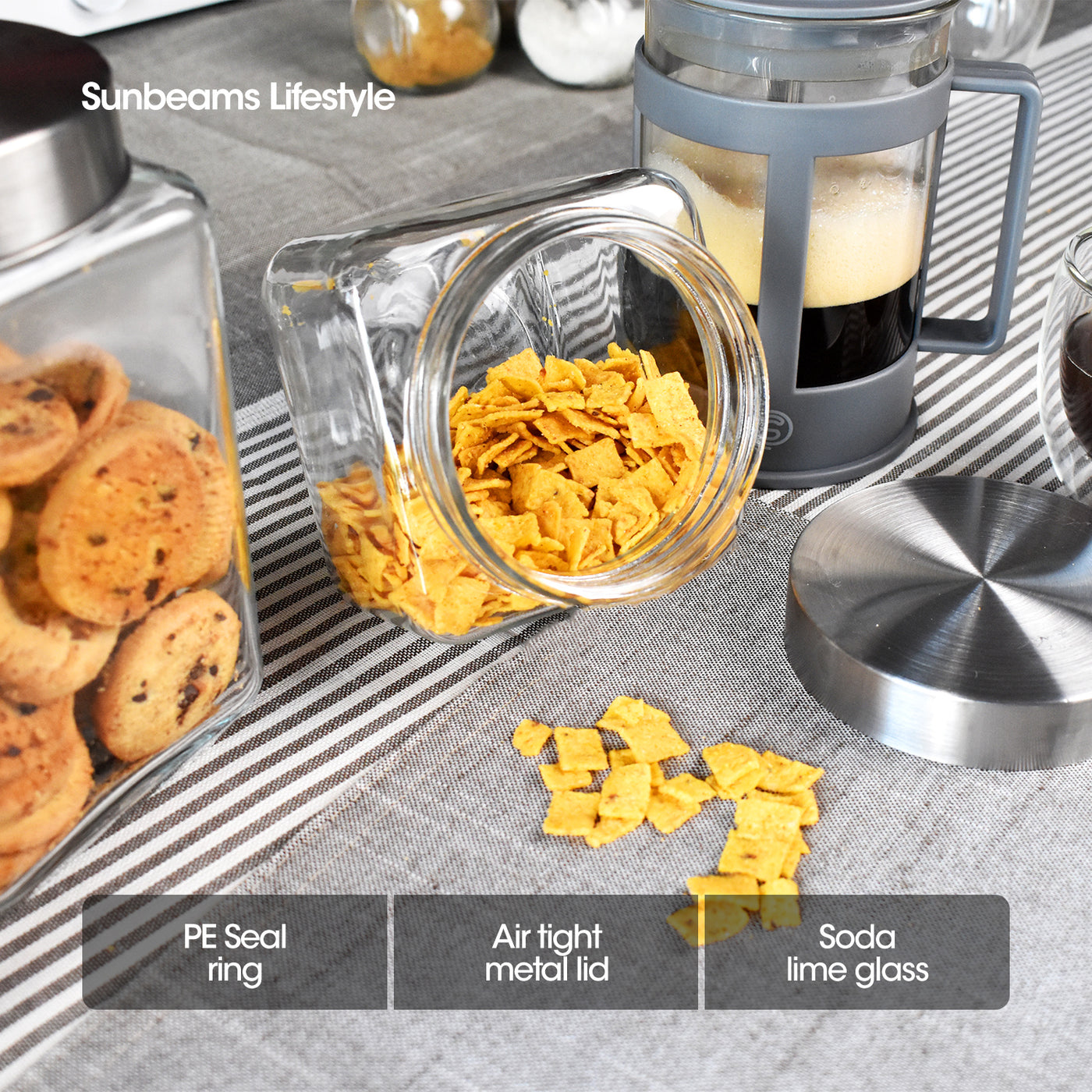 SLIQUE Premium Glass Jar w/ Stainless Steel Lid Airtight Set of 2 Storage Essentials Amazing Gift Idea For Any Occasion! 750ml