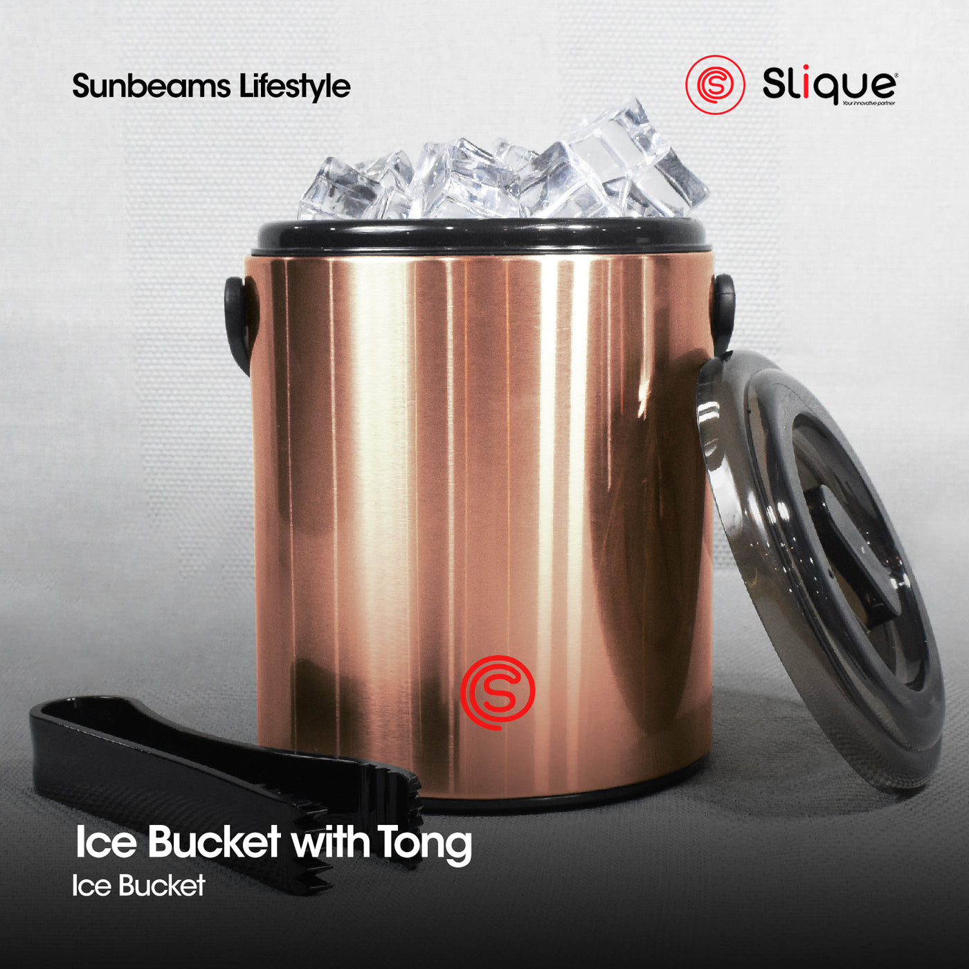 SLIQUE Premium Insulated Ice Bucket w/ Tong Stainless Steel 1600ml (Rosegold)