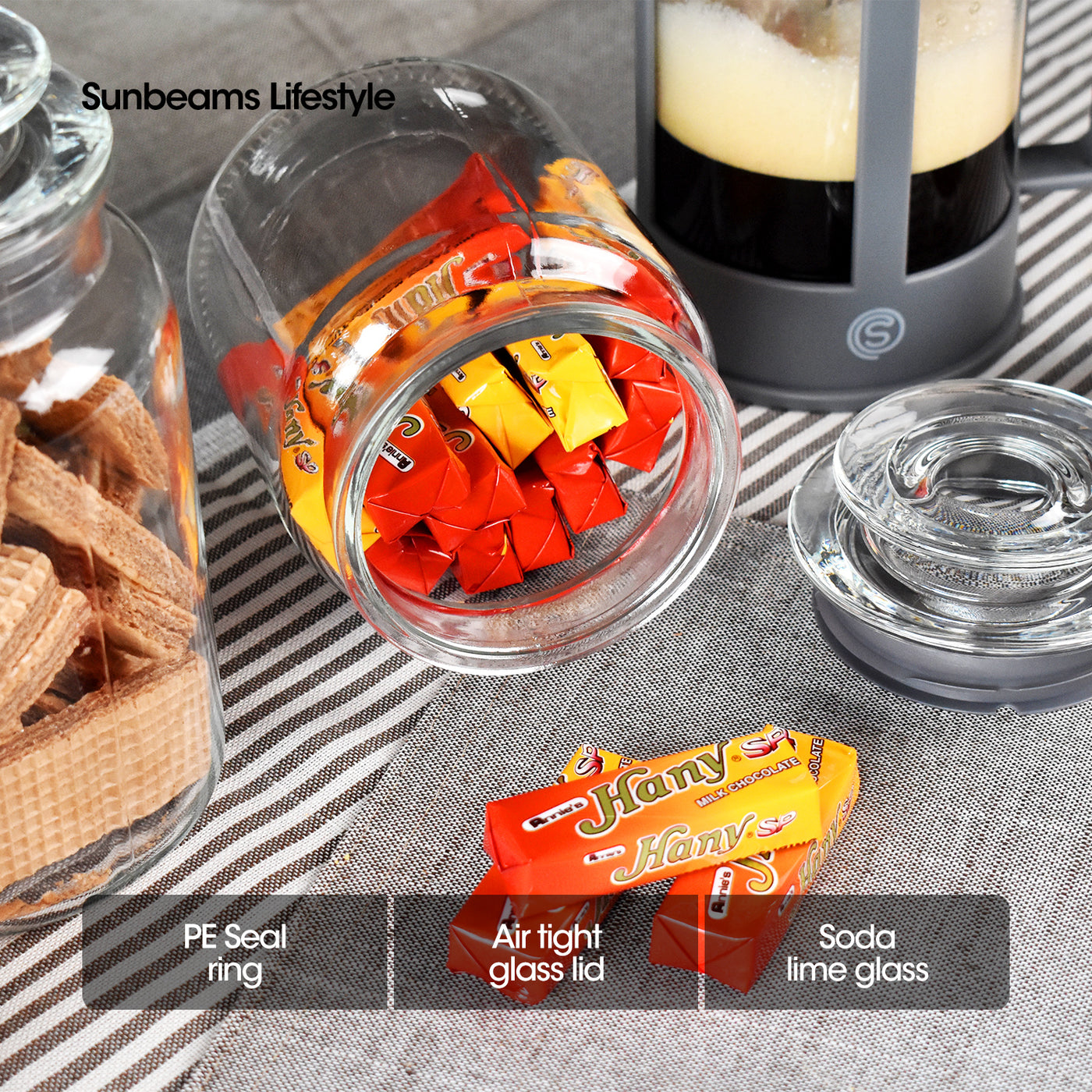 SLIQUE Premium Glass Jar w/ Glass Lid Airtight 750ml Set of 2