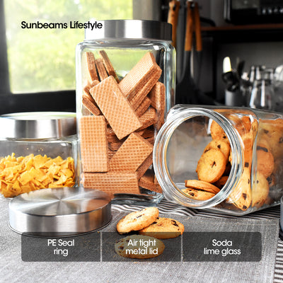 SLIQUE Premium Glass Jar w/ Stainless Steel Lid Airtight Set of 2 Storage Essentials Amazing Gift Idea For Any Occasion! 2000ml