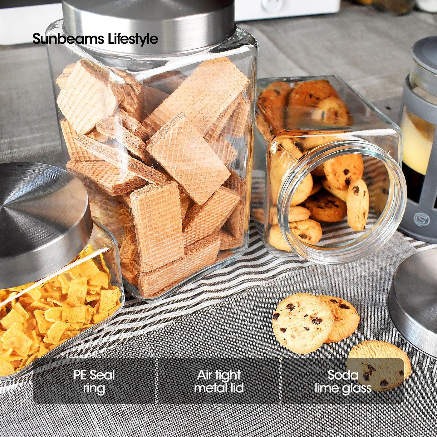 SLIQUE Premium Glass Jar w/ Stainless Steel Lid Airtight Set of 2 Storage Essentials Amazing Gift Idea For Any Occasion! 1000ml