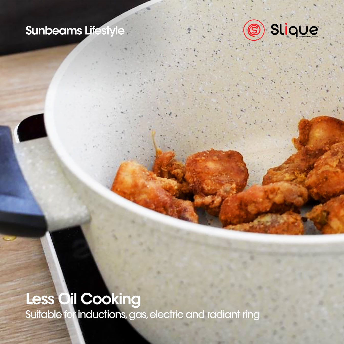 SLIQUE Forged Dutch Oven 20/22cm Premium Multi Layer Non-Stick Marble Coating Induction Base