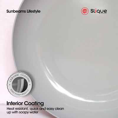 Slique Wok Pan Stainless Steel Multi Layer Non-Stick Ceramic Coating - Grey Induction Base, Wooden Bakelite Handle Healthy Cooking Essentials Amazing Gift Idea For Any Occasion!